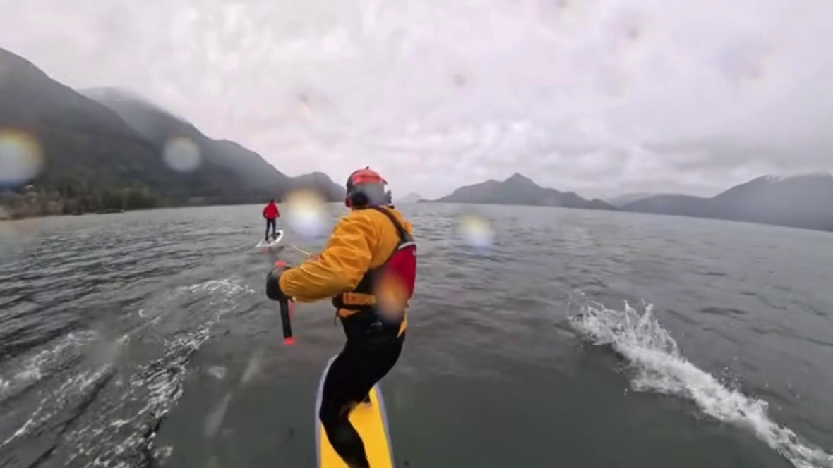 'This is insane!' B.C. man gets en-dolphin rush as pod joins him for skim on the ocean