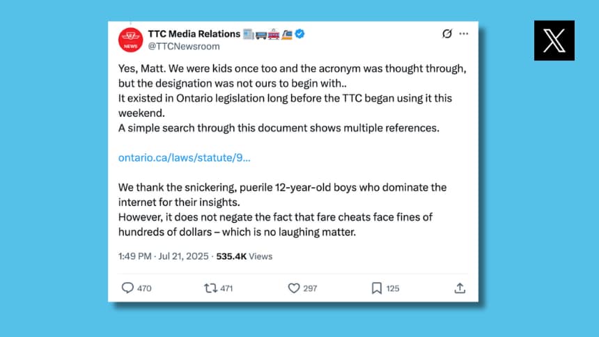 Toronto transit blames 12-year-old boys for jokes about its new POO crew