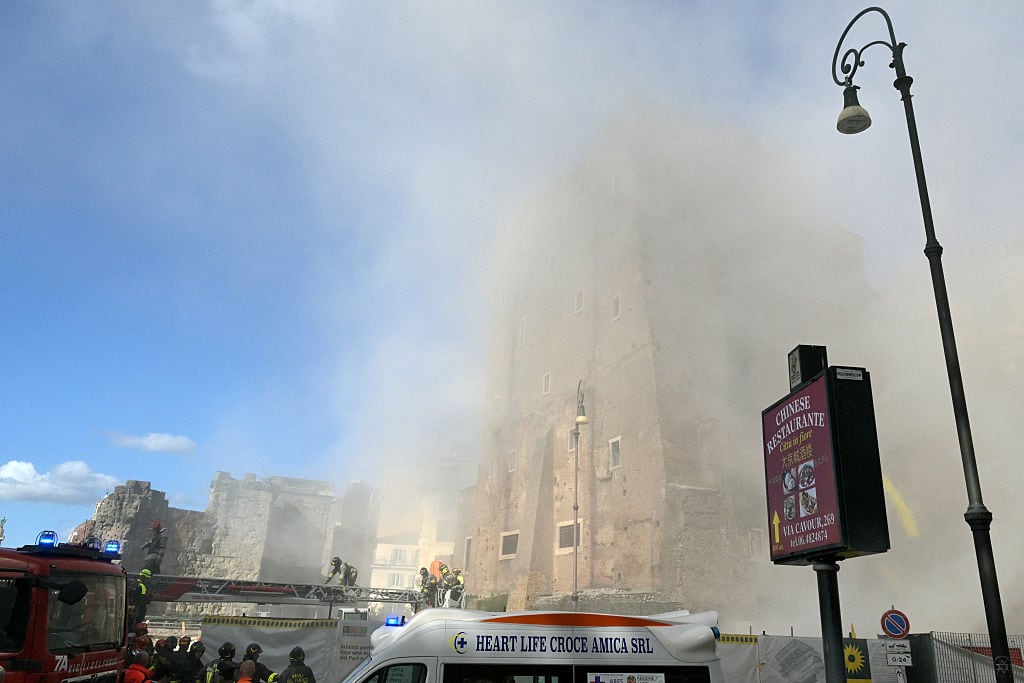 Man extracted from partially collapsed medieval tower in Rome dies soon after