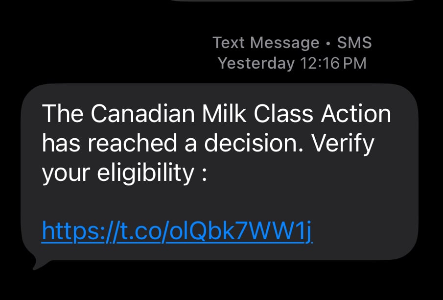 Scammers are targeting Canadians with a milk settlement that doesn't exist