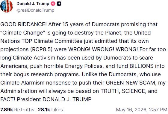 Trump calls a climate projection 'WRONG!' Turns out, climate action is working